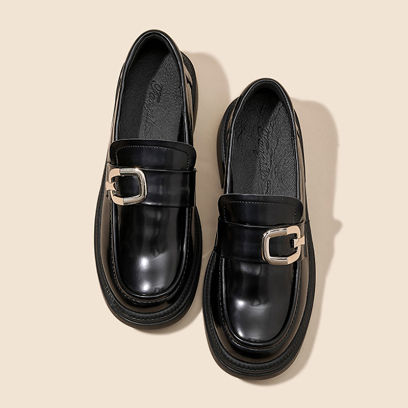 2023 New Designer Metal 87497 buckle oxford shoes woman British square toe chunky heel derby flats high quality leather loafers women