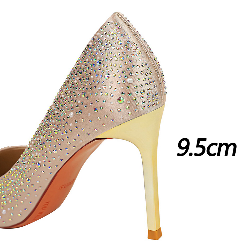BIGTREE Shoes Sparkle Rhinestones Women Pumps Luxury High Heels Satin Women Shoes Fashion Wedding Shoes Metal Heel Stiletto 2023