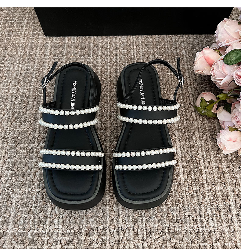 2023 New Women's Summer Pearl Beading On Women Sandals New Elegant Solid Non Slip Open Toe Beach Quality Female Platform Shoes N