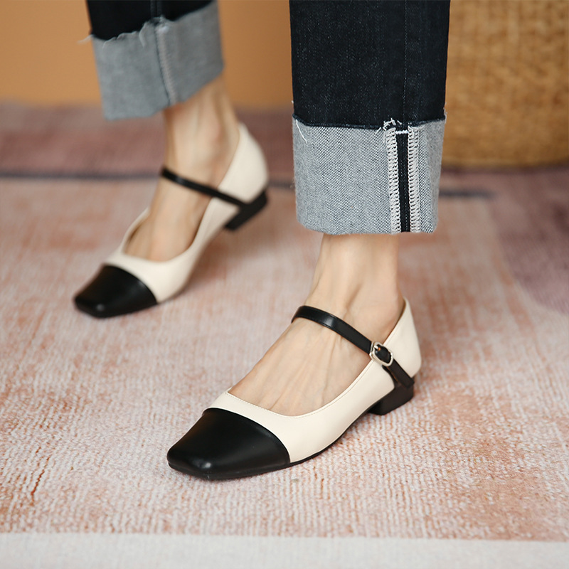 new 2023 deisgner 3de91 mary janes shoes for woman gold leather patchwork ballet flats square toe ankle strap loafers women moccasins