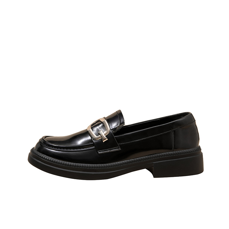 2023 New Designer Metal 87497 buckle oxford shoes woman British square toe chunky heel derby flats high quality leather loafers women