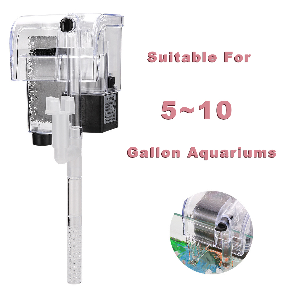 Fish Tank Filter Wall-mounted Waterfall External Filter Fish Tank Oxygen Pump with 2 Filter Cotton for 5~10 Gallon Aquariums