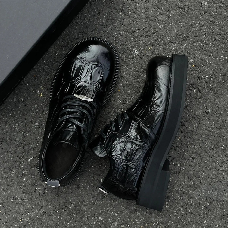 39a02 British Men's Style Modern Thick Bottom Stone pattern Casual Soft Leather Oxfords Man Big Head Heightened Wedge Shoes Flatforms