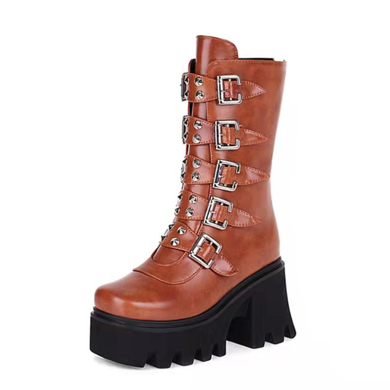 Punk Rock Platform Boots for Women - High Heel, Thick Sole, Rear Zipper, Large hot Sizes, Stage Performance