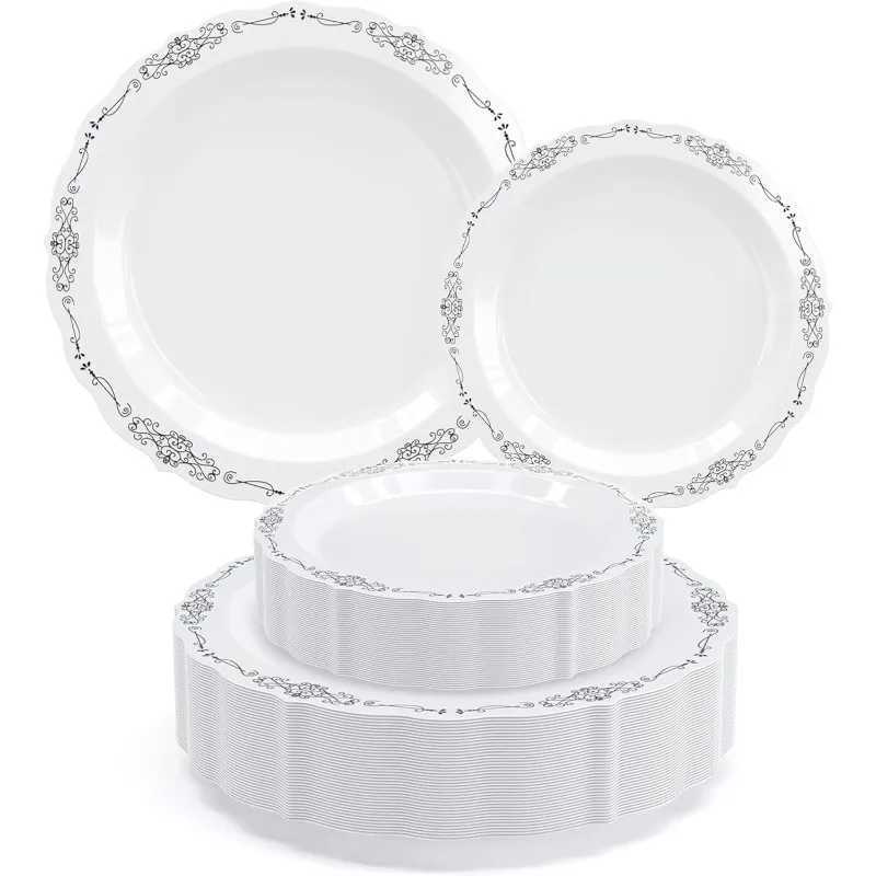 Plastic Plates 80 Piece Disposable Plates Set For 40 Guests 40 X 7.5 inch Dessert Plates 40 X 10.25 Inch Plastic Y240902