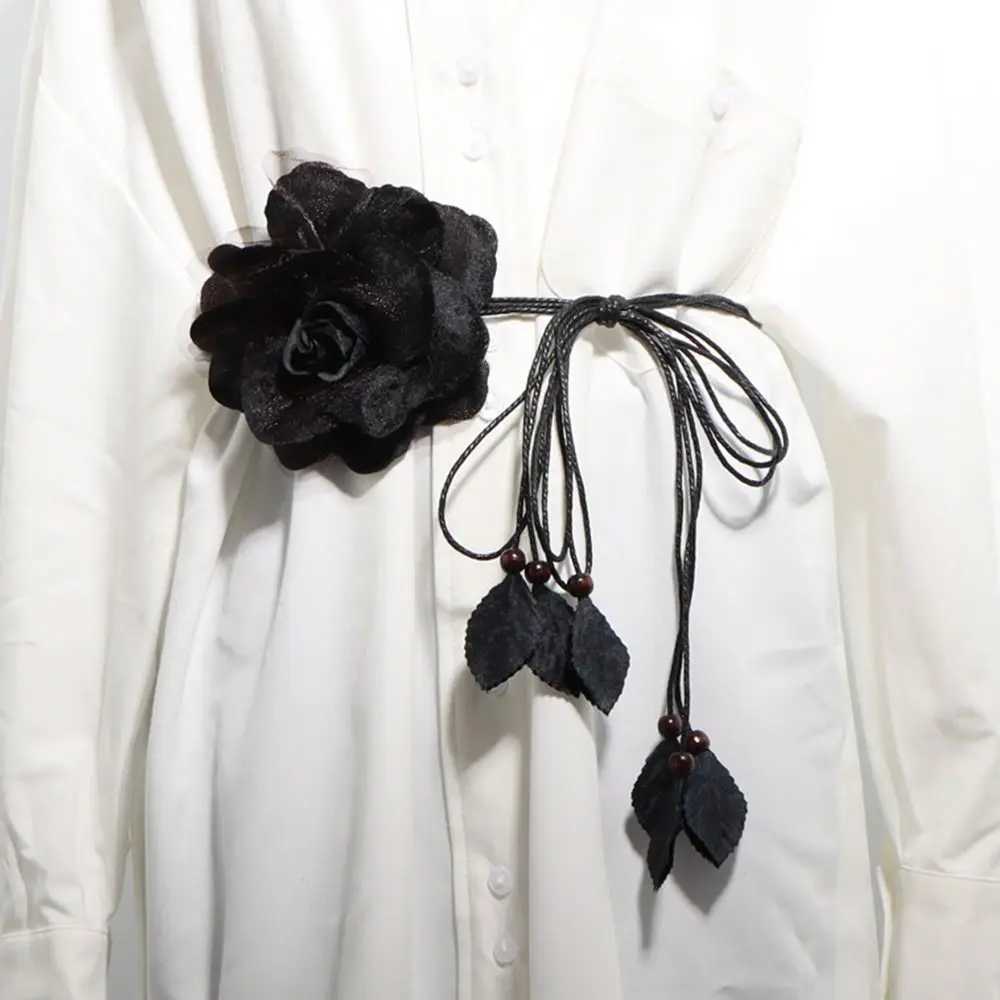 Casual knotted waistband dress for women thin waistband long tassel woven waistband elegant handmade floral decoration X250410