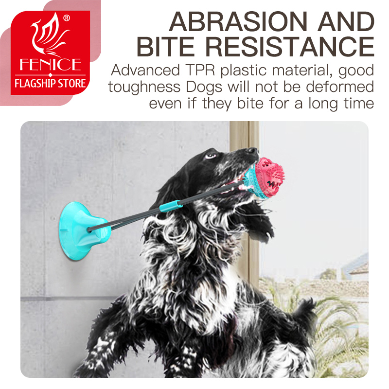 Fenice Dog Toys Pet Puppy Interactive Suction Cup Push TPR Ball Toys Molar Bite Toy Elastic Ropes Dog Tooth Cleaning Chewing