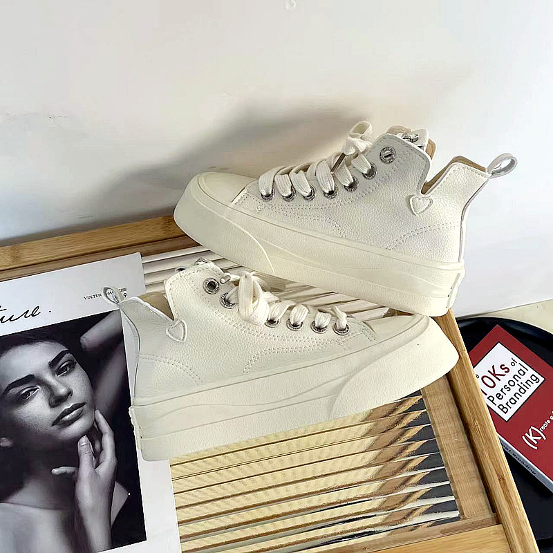 Women's Korean High Top Pink Thick Soled Canvas Shoes