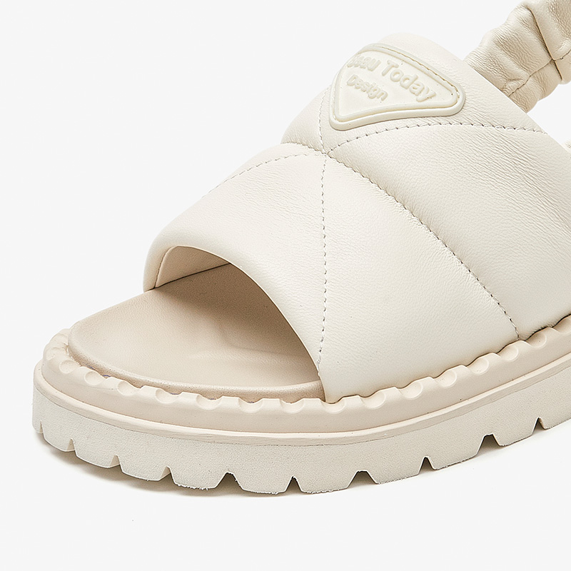 Leisure BEAUTODAY Sandals Women Genuine Leather Elastic New Band Back Strap Solid Flat Heel Beach Summer Ladies Shoes Handmade 34534 36f1