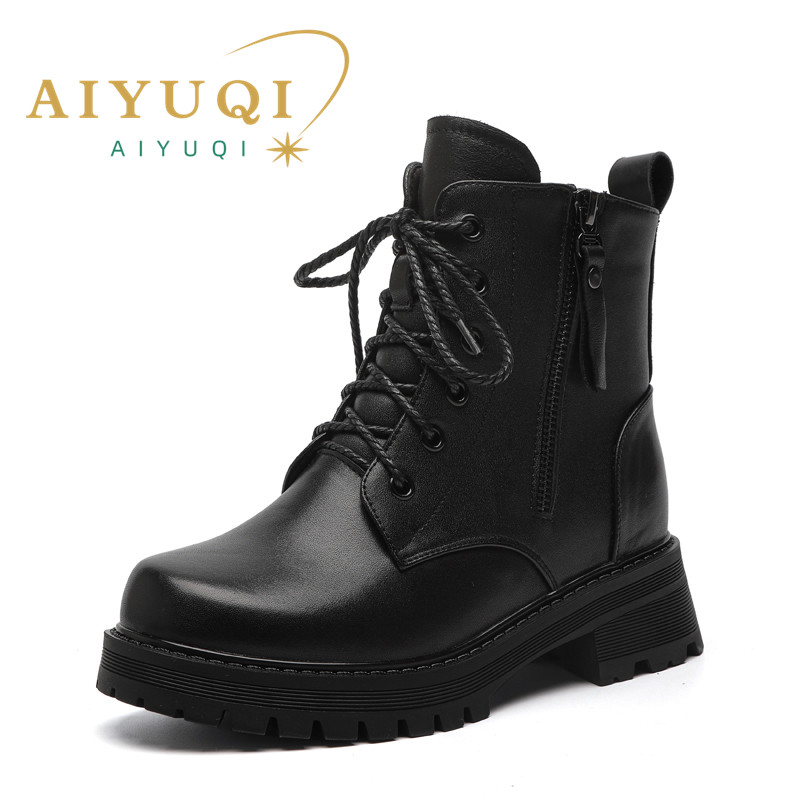 AIYUQI Women's Boots Winter Shoes Genuine Leather Large Size Women's Ankle Boots Fleece Warm Student Shoes Snow Boots Ladies