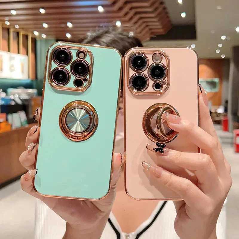 Luxury silicone ring holder phone case suitable for iPhone 15 14 12 13 Pro Max Mini X XR 8 Plus with rotating bracket shock-absorbing cover M240902