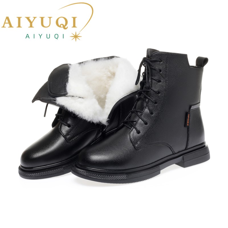 AIYUQI Women Winter Boots Wool Warm 2024 New Large Size Women's Ankle Boots Non Slip Genuine Leather Women's Snow Boots
