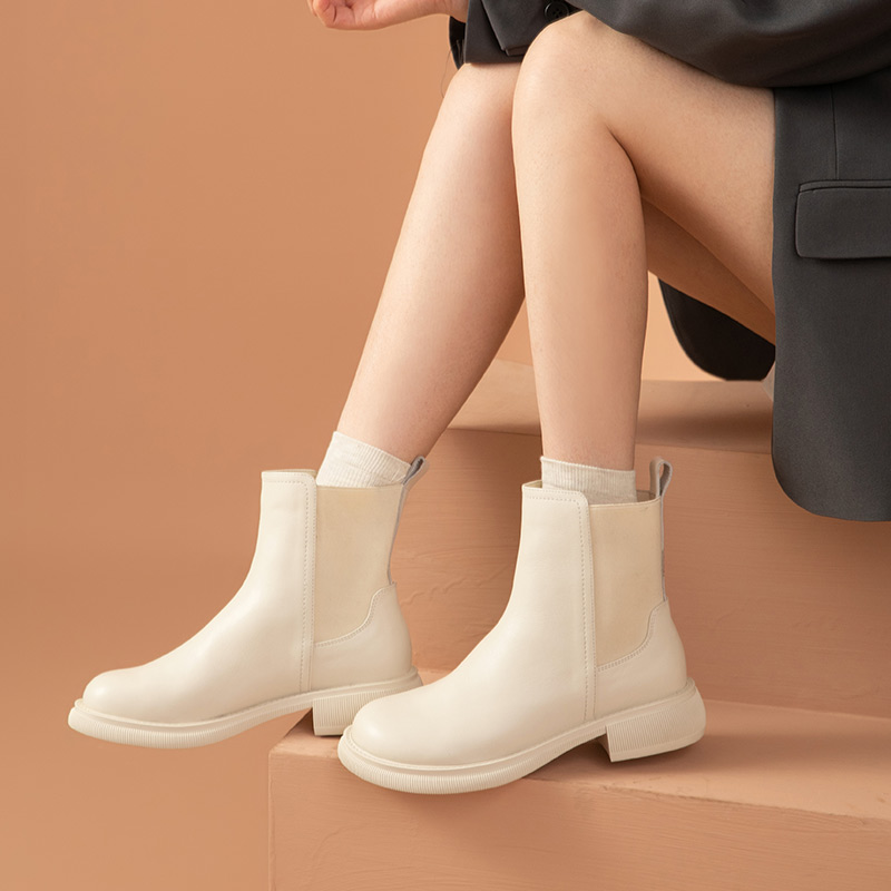 Boots BeauToday Ankle Women Genuine Cow Leather Elastic Band Round Toe Sewing Leisure Female Shoes Handmade 04212 991b