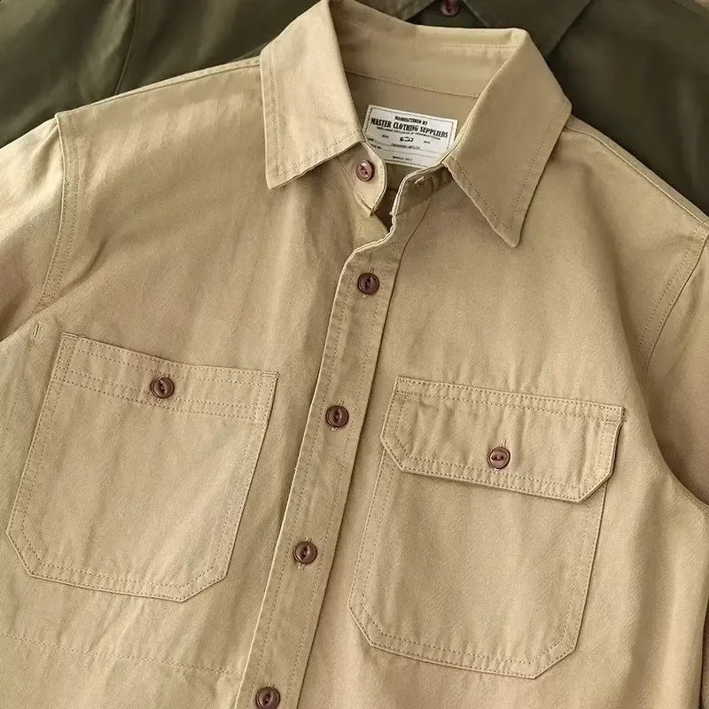 Long Sleeve Working Shirt For Men Casual Loose Fit Jacket Vintage Style Solid Color Simple Spring Autumn Season 240902