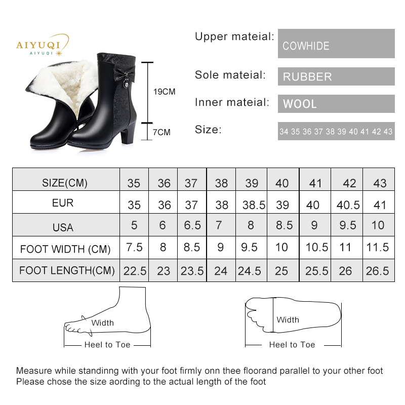 Winter AIYUQI Women Wool Keep Warm 2024 New Genuine Leather Shoes Woman Bow Female Fashion Boots Thick Heel 5685