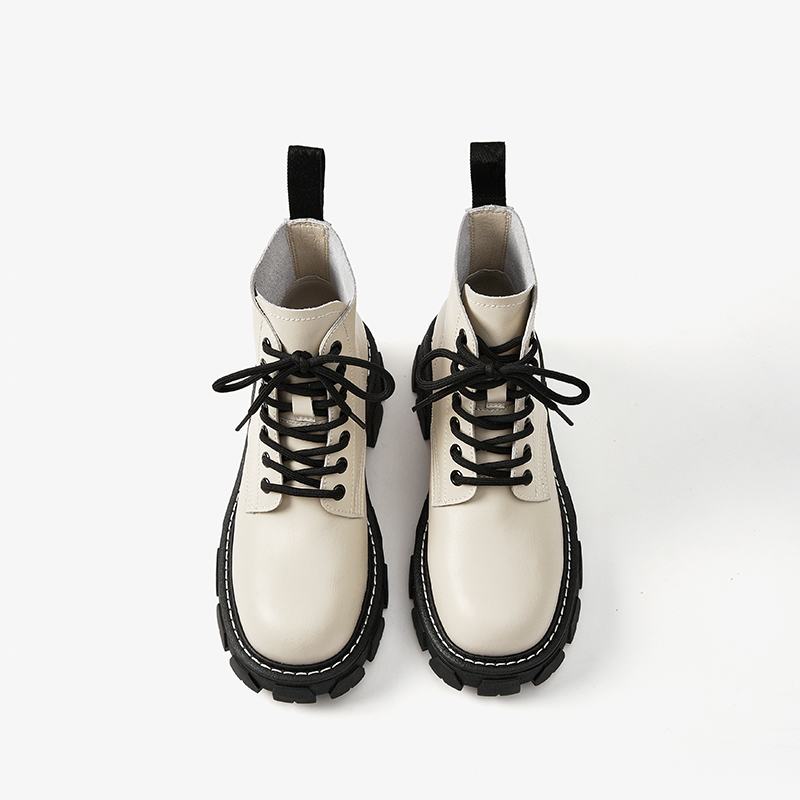Ankle BeauToday Boots Women Synthetic Leather Round Toe Sewing Lace Up Closure Punk Platform Sole Female Shoes Handmade 04465 dfd3