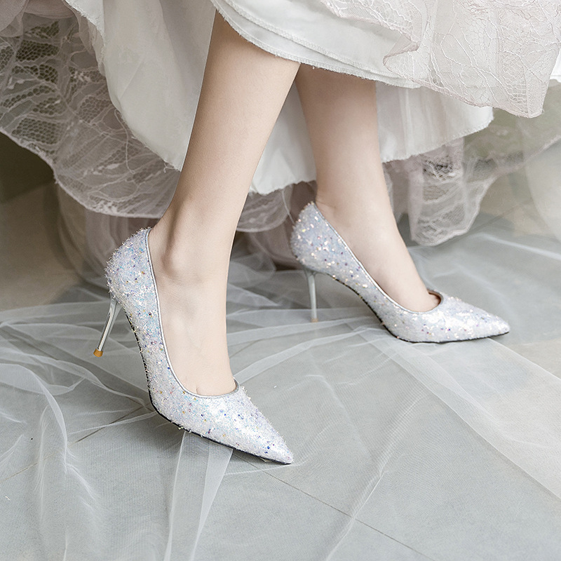 Shoes 2022 Summer ebbe6 Paillette Ladies Stiletto High Heels Woman Party Club Pumps Gold Sexy Glitter Pointed Toe Femme Traf Escarpins