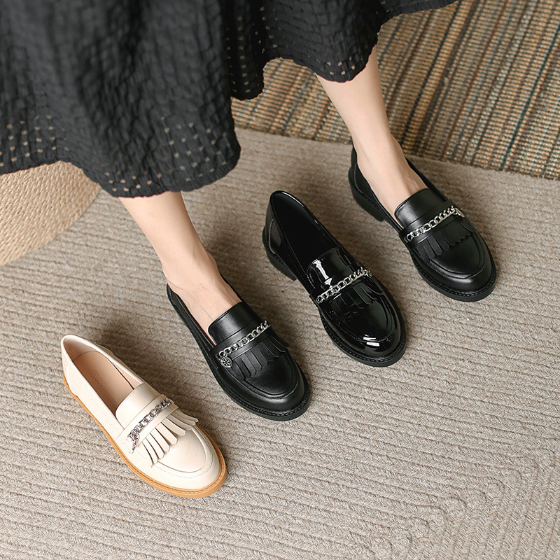 9afa5 new oxford designer chains flats woman fringe small leather shoes metal decoration brogues slip on loafers women