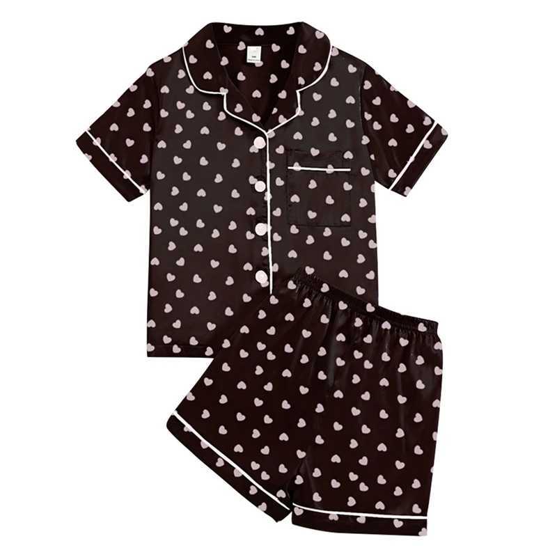 Girls simulated silk short sleeved family clothing set childrens button neck pajamas 8-12 year old childrens pajamas set W240802
