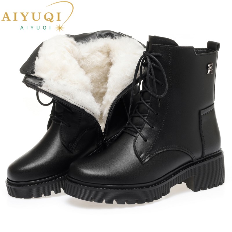 AIYUQI Ladies Boots 2024 New Genuine Leather Large Size Women's Winter Boots Natural Wool Snow Boots Women