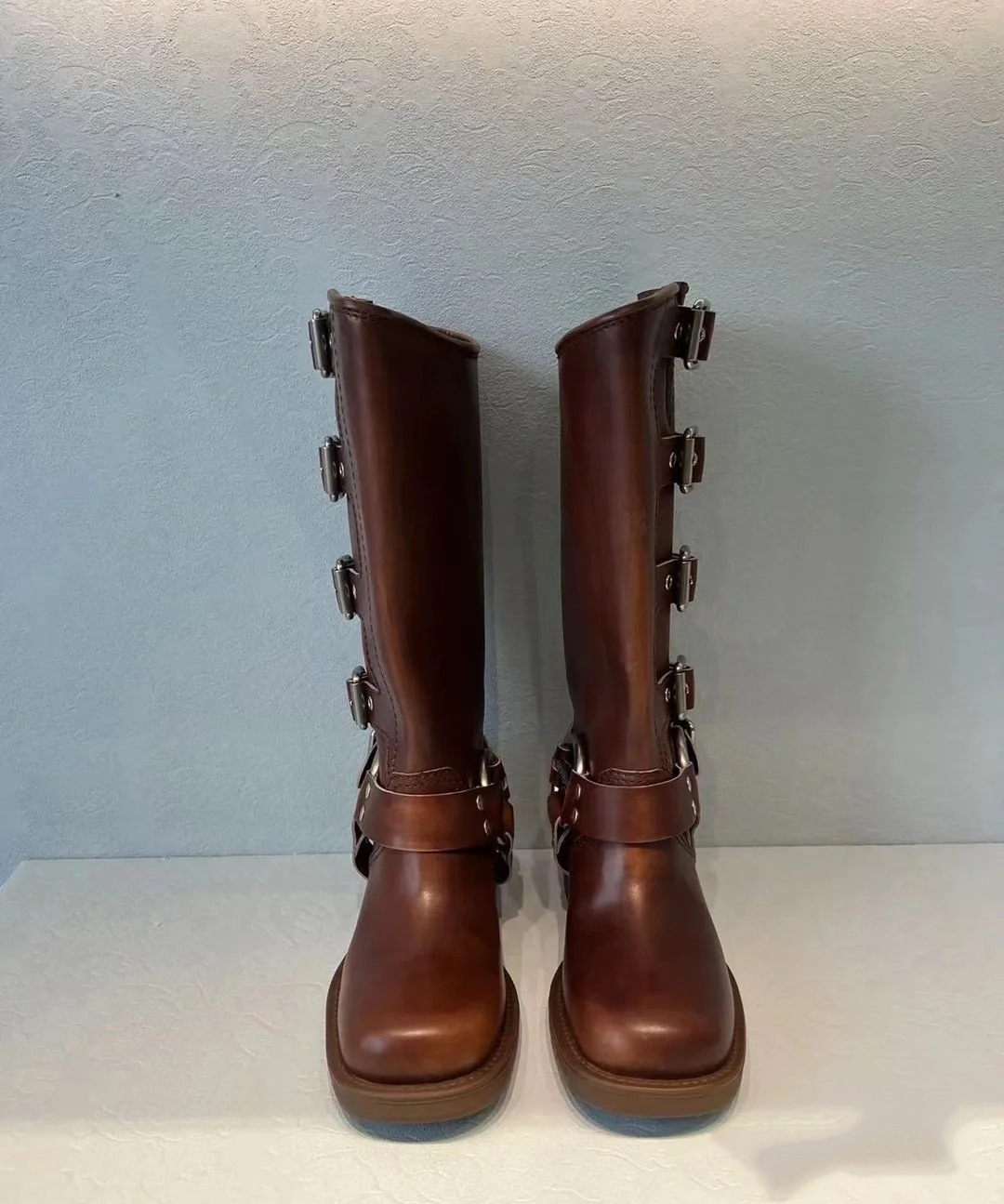 Fashion Thick-soled Handmade Leather Black and White Casual Winter Warm Boots Commuter Women's Shoes cf29