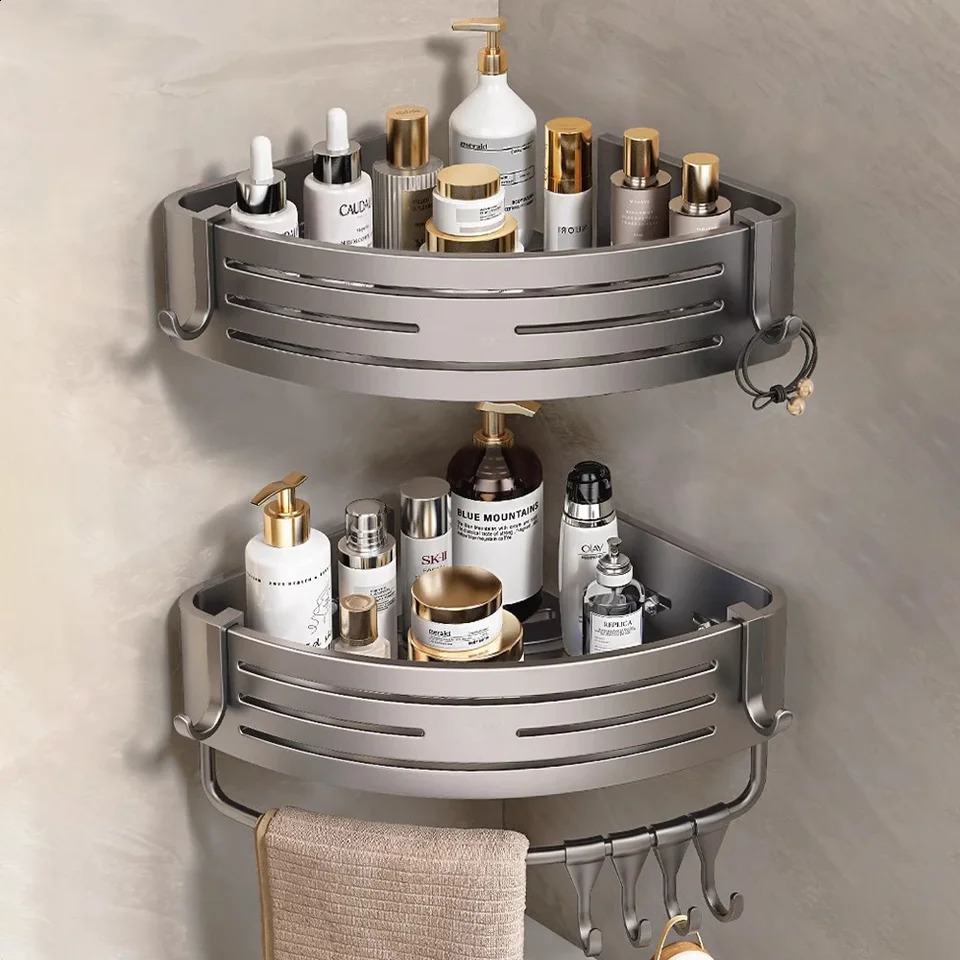 Aluminum alloy bathroom frame without punch press thick tripod wall mounted corner bathroom frame accessories shower organizer 240902