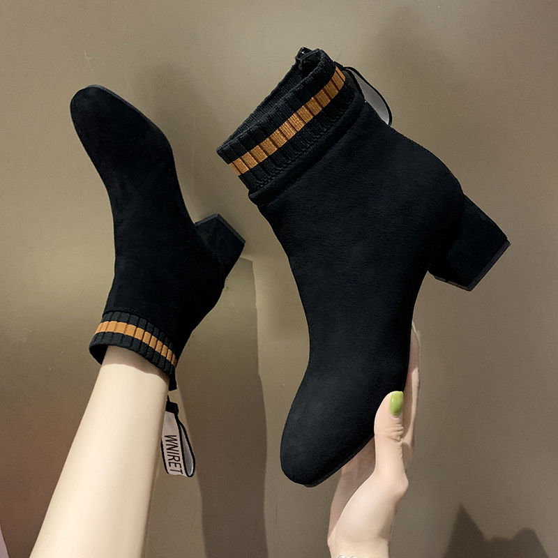 Fashion Women Ankle Boots Thick Heels Shoes Female Newest Pointed Toe Ladies Shoe Brand 2021 Boot Woman Zipper Super High789