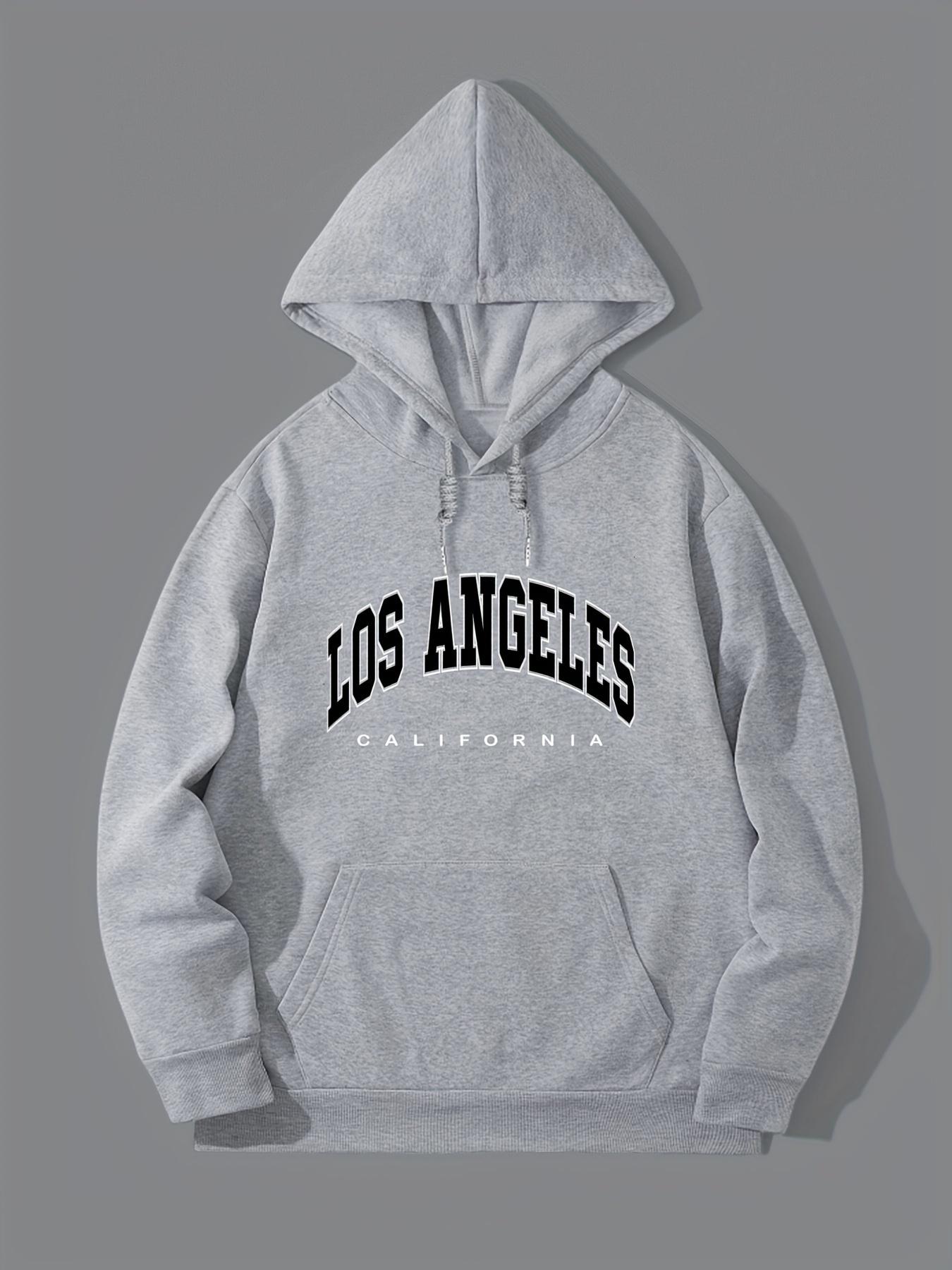 Los Angeles Print Hoodie, Cool Hoodies For Men, Men's Casual Graphic Design Pullover Hooded Sweatshirt With Kangaroo Pocket Streetwear For Winter