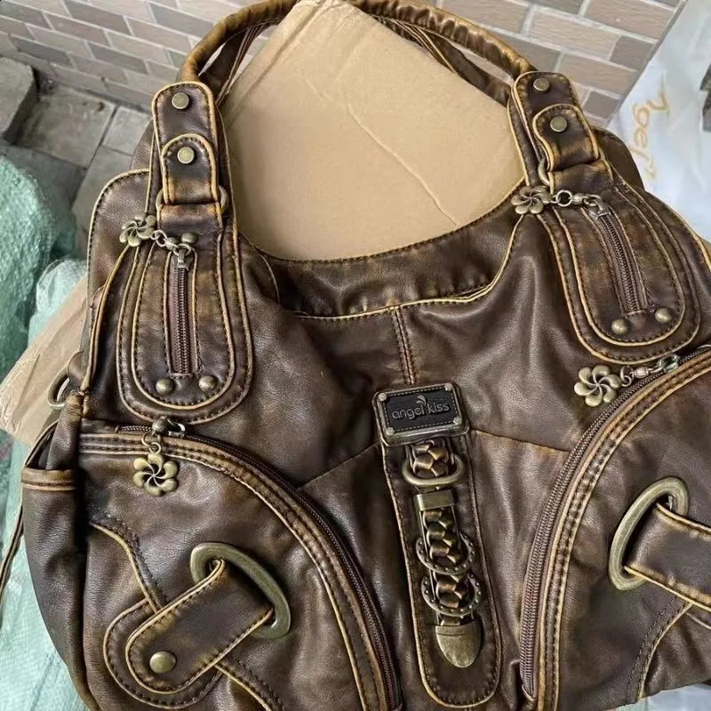 JIAERDI Retro Brown Y2k Handbag Womens Retro Subculture Leather Large Capacity Shoulder Bag Harajuku Womens Fashion Handbag 240902