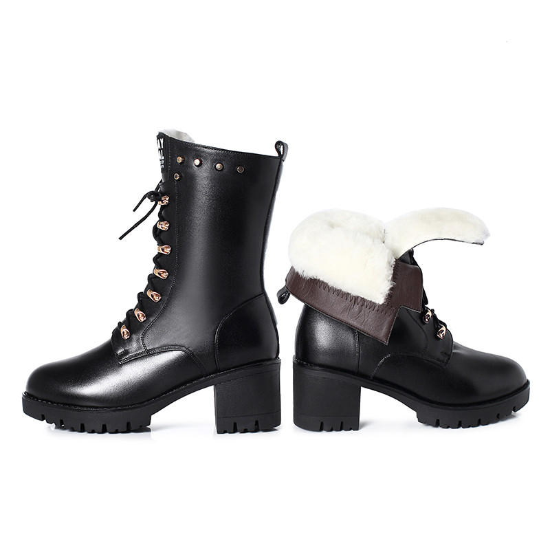 Winter AIYUQI Mid-calf Studded Women Marton Genuine Leather Large Size 43 Wool Warm Motorcycle Boots cd16