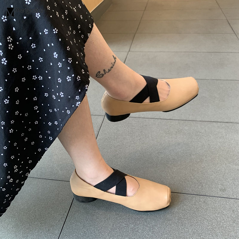 2023 Cross 2adc0 Elastic band ballet flats woman designer for women heels loafers retro square toe grandma shoes femme moccasins