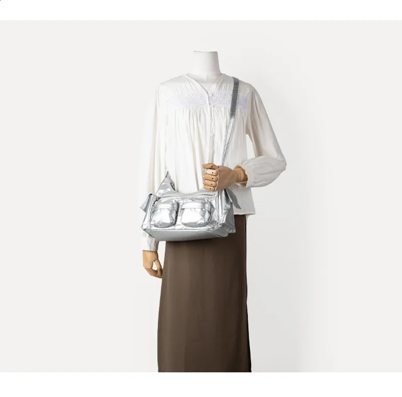 Fashion Silver Stray Y2K Shoulder Cross Bag for Women Handbags and Wallets Solid Messenger Bag High Quality 240902