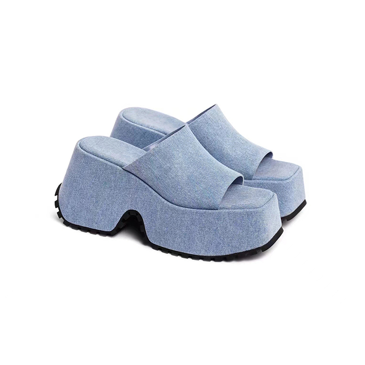 Denim Sole Thick Summer Women Slippers Modern Flat With Height Increasing Leisure Casual Outside Platform Super High Heel Shoes e3de