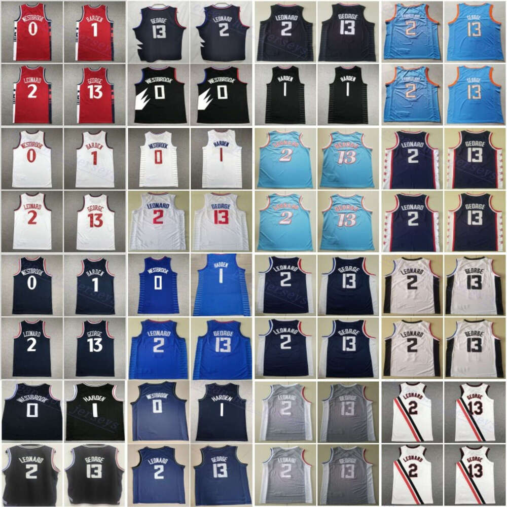 Mens Basketball City Paul George Jersey 13 Kawhi Leonard 2 James Harden Russell Westbrook Pure Cotton Classic Icon Black Navy Blue White Team Color Stitched