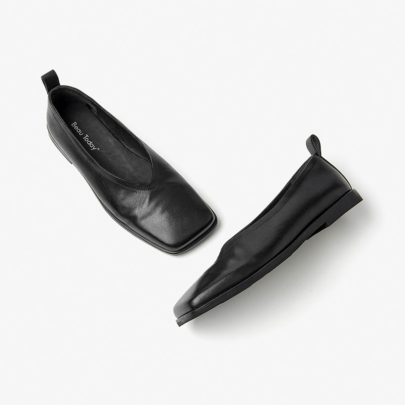 Chunky BeauToday Loafers Women Genuine Leather Slip On Horsehide Square Toe Lady Solid Flats Casual Shoes Handmade 28078 e3b3