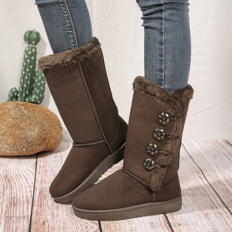 Womens Faux Suede Fur Long Boots Autumn Waterproof Non-slip Mid Calf Boots Casual Comfort Platform Ladies Plush Shoes Botas 240830