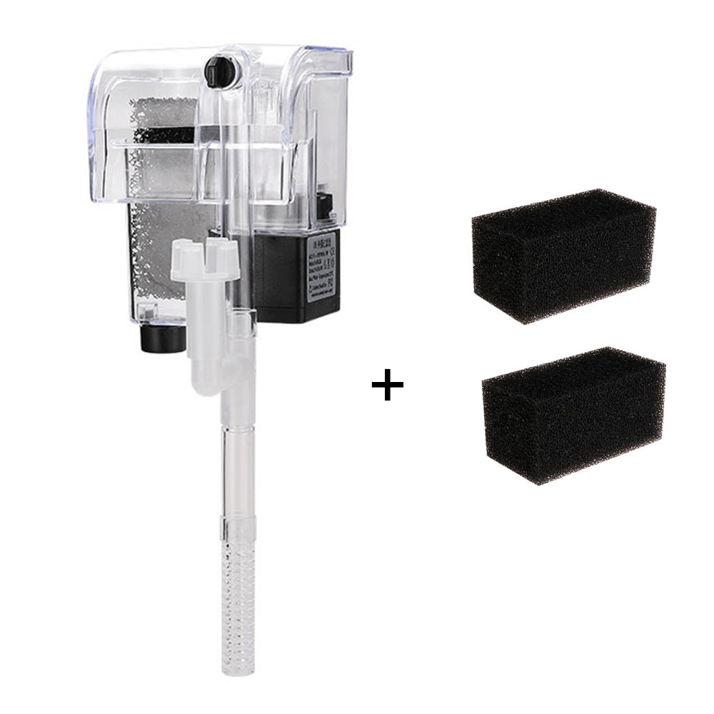 Fish Tank Filter Wall-mounted Waterfall External Filter Fish Tank Oxygen Pump with 2 Filter Cotton for 5~10 Gallon Aquariums