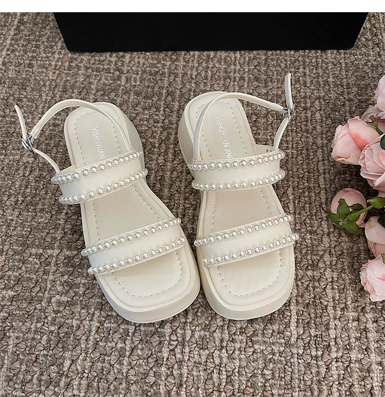 2023 New Women's Summer Pearl Beading On Women Sandals New Elegant Solid Non Slip Open Toe Beach Quality Female Platform Shoes N