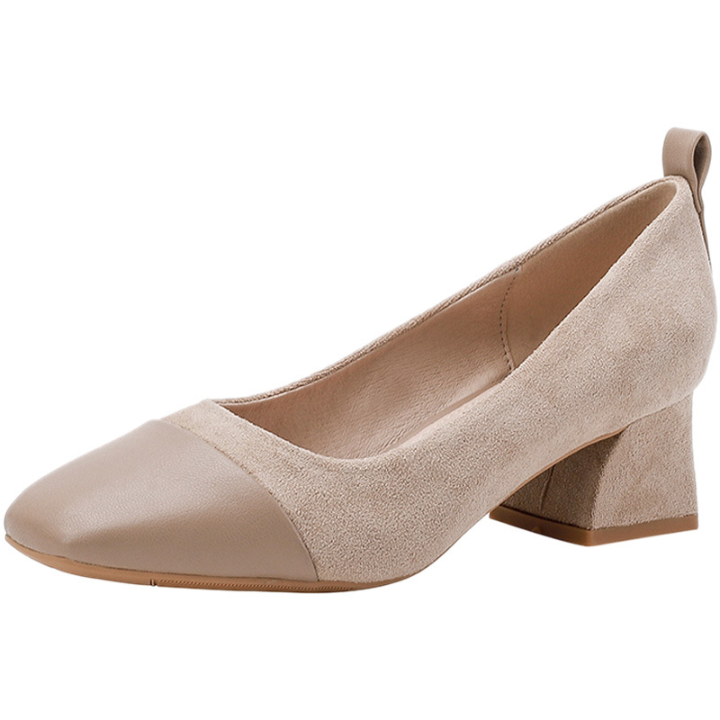 2025 new women Suede 0d31c Patchwork Leather pumps square toe thick high heels OL shoes woman atos mujer elegantes con tacones bos 2023 taes
