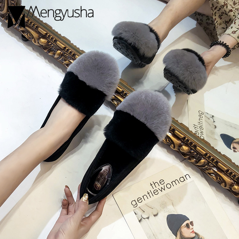 color mixed rabbit f064b fur flats women winter socofy ck moccasins female cotton padded loafers warm snow shoes big size 43