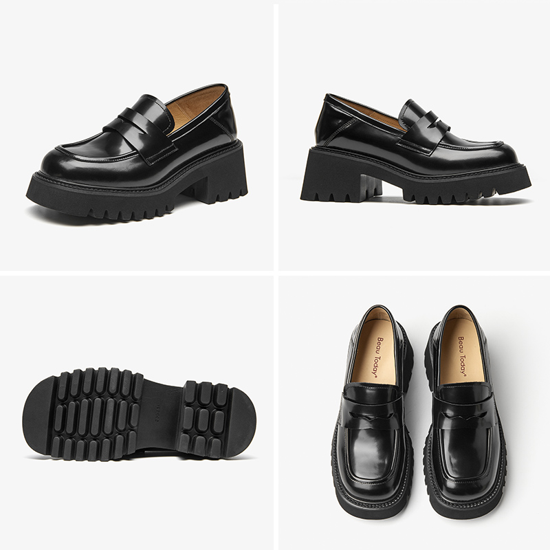 Platform BeauToday Penny Loafers Women Genuine Cow Leather Round Toe Slip On Chunky Sole Ladies Casual Shoes Handmade 26538 9e3e - view 6