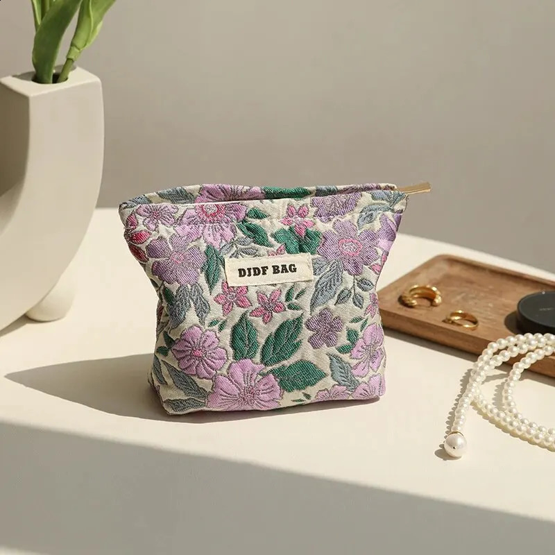 Womens Makeup Bag Small Vintage Purple Flower Large Capacity Cosmetic Lipstick Storage Bag Portable Coin Purse Clutch 240830