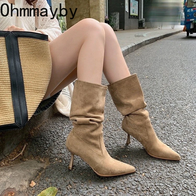 For Cowboy Women Fashion Slip On Long Female Thin High Heel 2024 Autumn Winter Girl's Boots Shoes e143