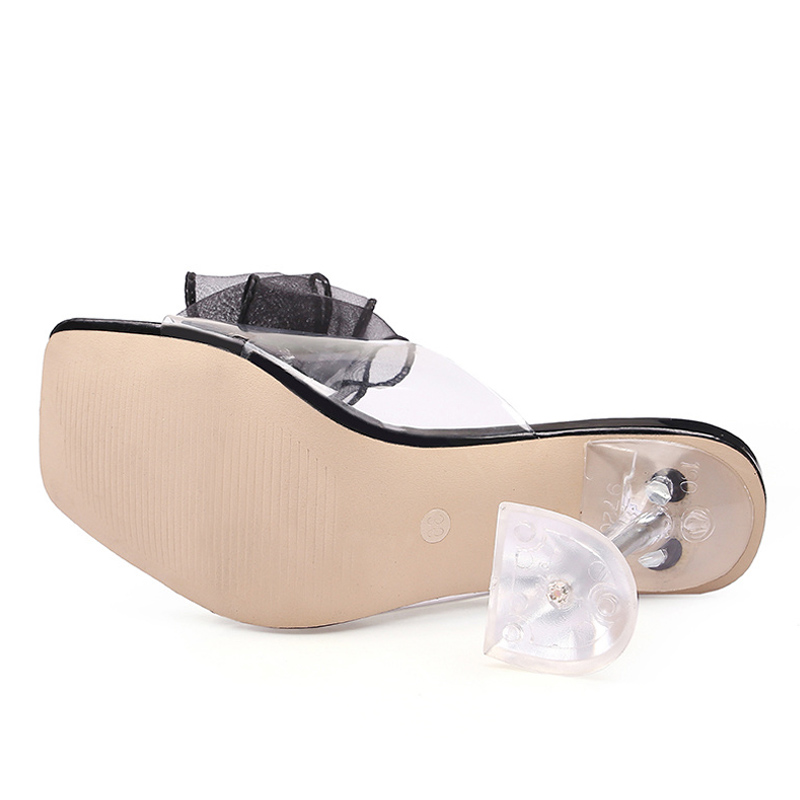 Plus Liyke Size 34-46 Women Shoes Transparent PVC Crystal Clear Heeled Slippers Cozy Square New Open Toe Mules Slides Summer Sandals 8a04