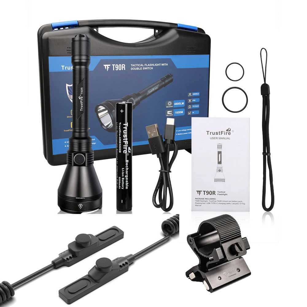 Trustfire T90R Hunting Flashlight Power 4800 Lumens 1600Meter LED Flashlight High Power USB C Charging Military Light Self DefenseW240902