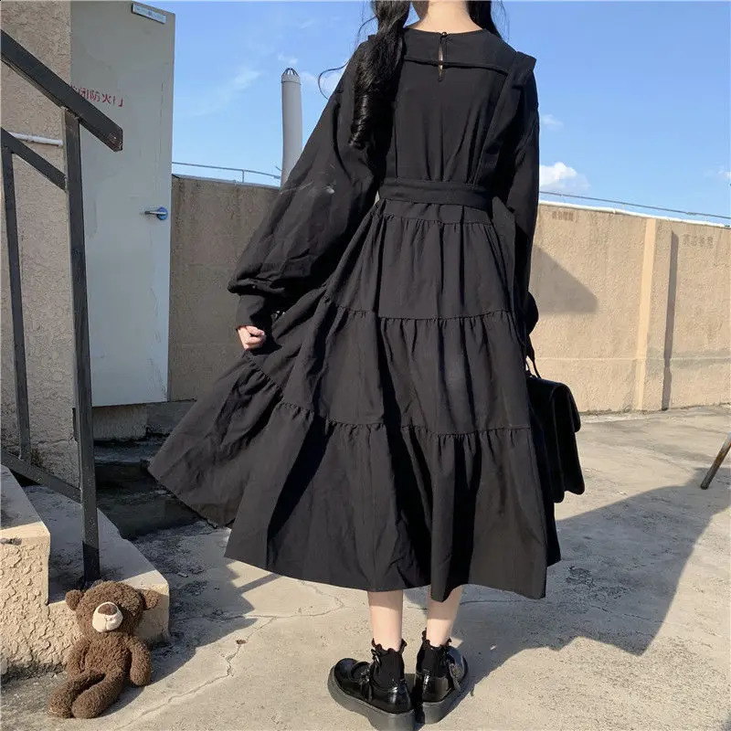 Emo Dress Japanese Harajuku E- Clothing Y2k Street Clothing Womens Retro Ruffle Gothic Kawaii Dress Preparatory Autumn Dark Alt Clothing 240902