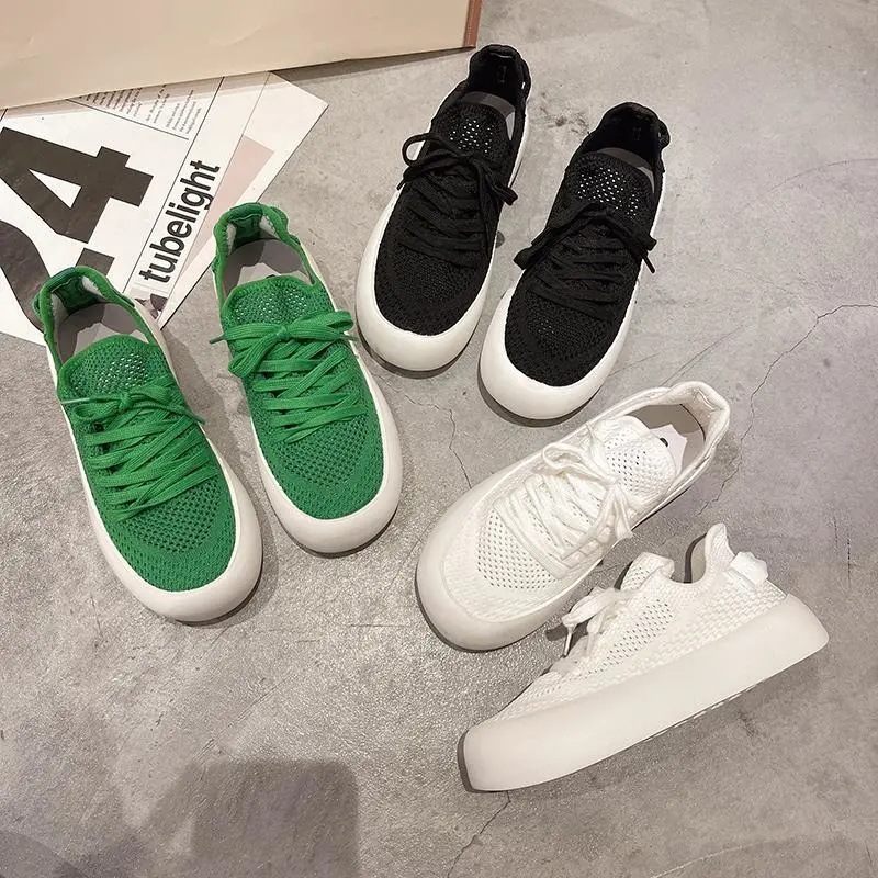 2025 NEW Mesh Knitted Women Summer Breathable Sneakers Fashion Flat Platform Ladies White Casual Sports Shoes Tenis Feminino a