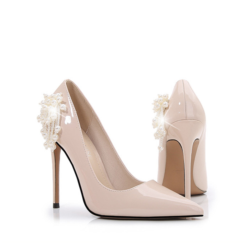2025 new 12cm High Ultra heels Pearls wers Wedding Party Elegant Thin heeled Spring Summer Patent Leather Women Pump Shoes 8679 89c8