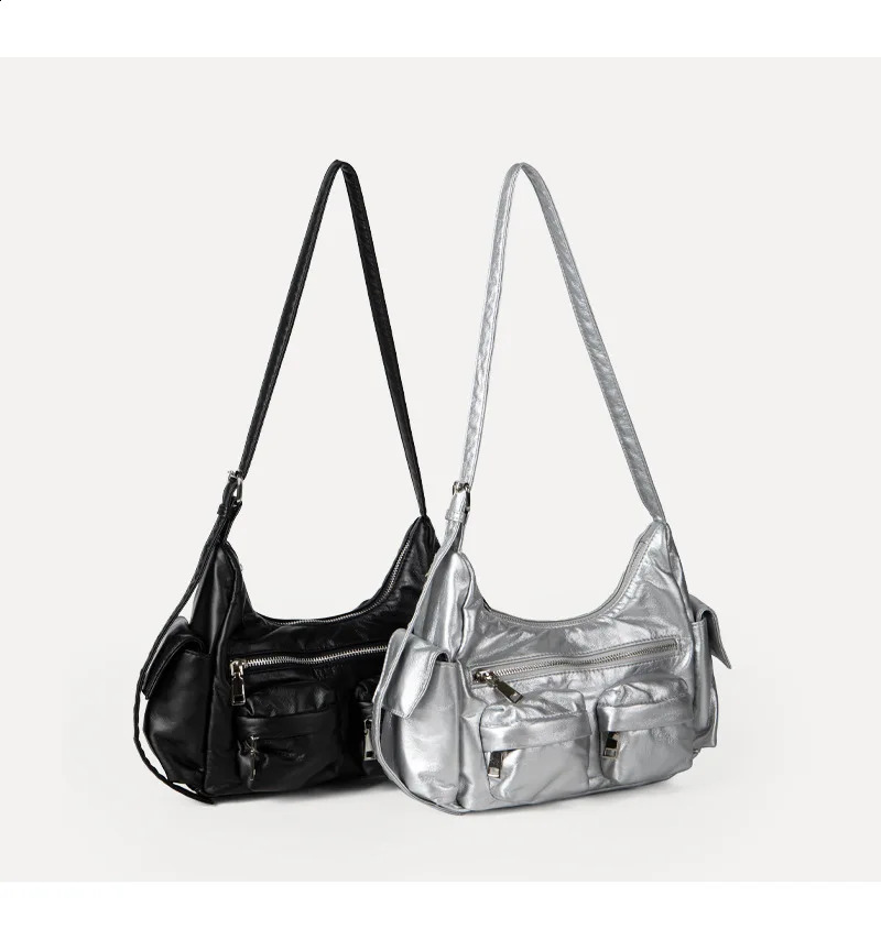 Fashion Silver Stray Y2K Shoulder Cross Bag for Women Handbags and Wallets Solid Messenger Bag High Quality 240902