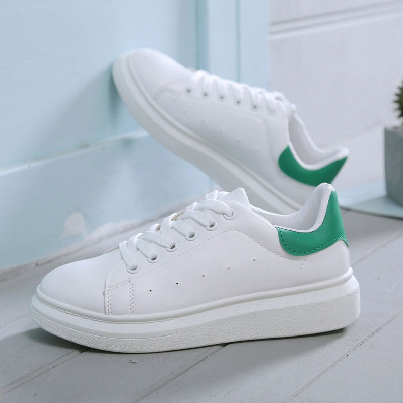 Casual 2019 New Spring Summer Tenis Feminino Lace Up White Woman PU Leather Flats Female Shoes Women Sneakers